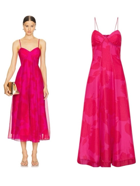 Aje Dresses & Skirts - NEW AJE Sway Paneled Red & Pink Fluorescent Rose Spaghetti Strap Midi Dress